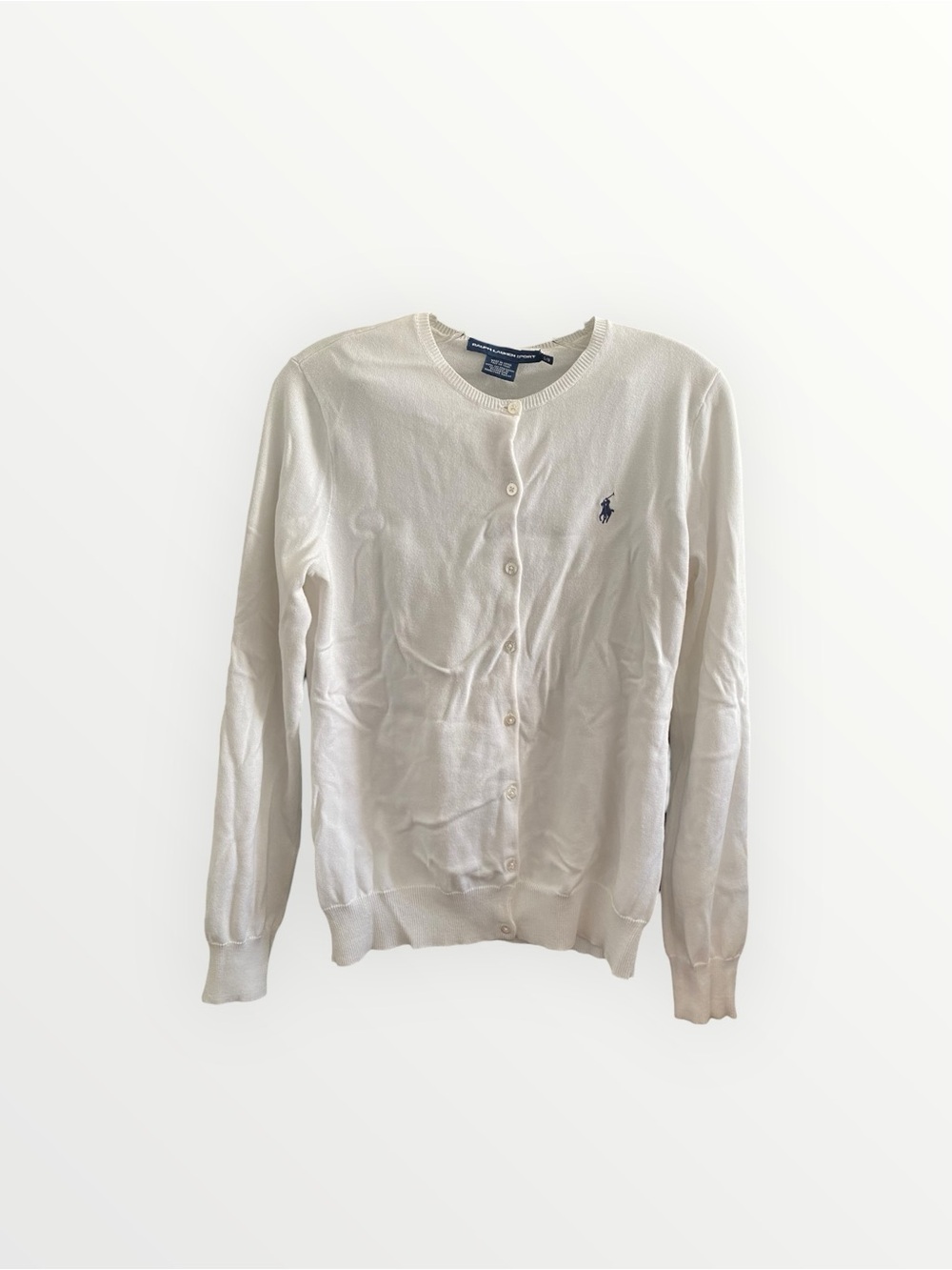 Vintage Ralph Lauren Sport White Crewneck Button Cardigan Size L